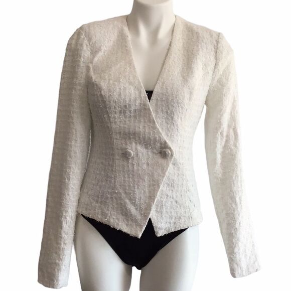 LPA White Lori Collarless Asymmetric/Tassel Hem Blazer - Picture 2 of 7